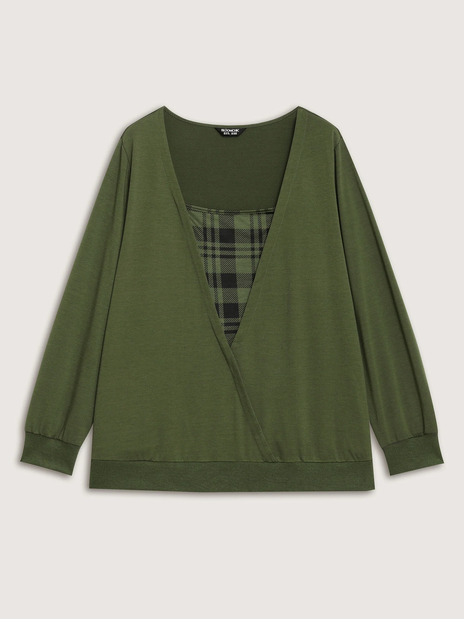 Plaid Spliced Wrap Contrast Sweatshirt - Image 15