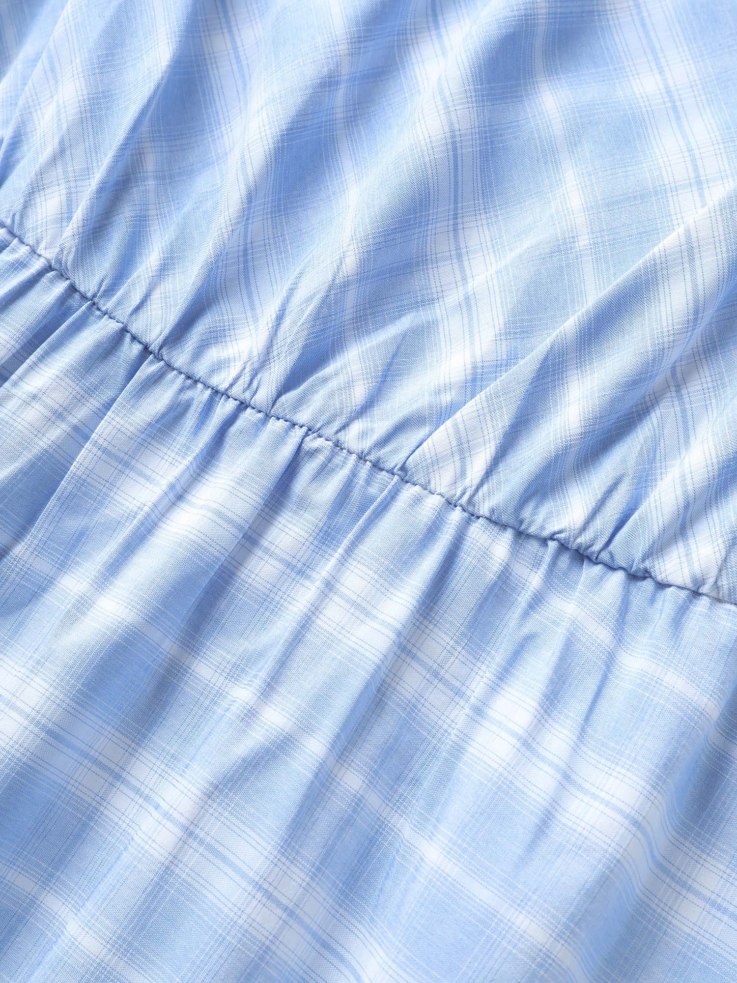 Plaid Square Neck Gathered Shirred Dress - Image 5