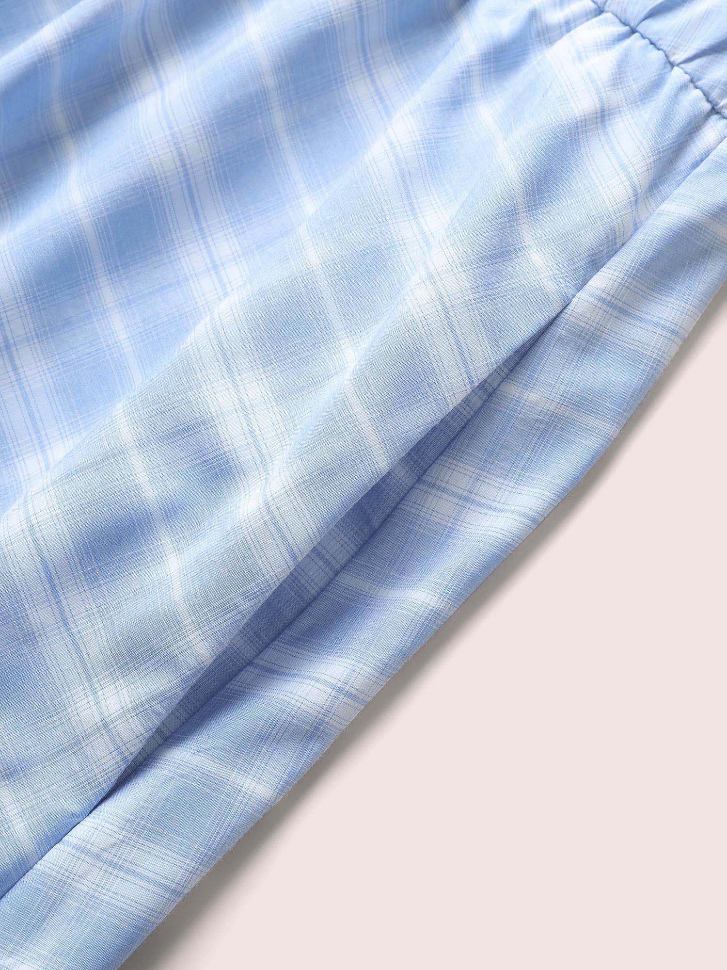 Plaid Square Neck Gathered Shirred Dress - Image 6