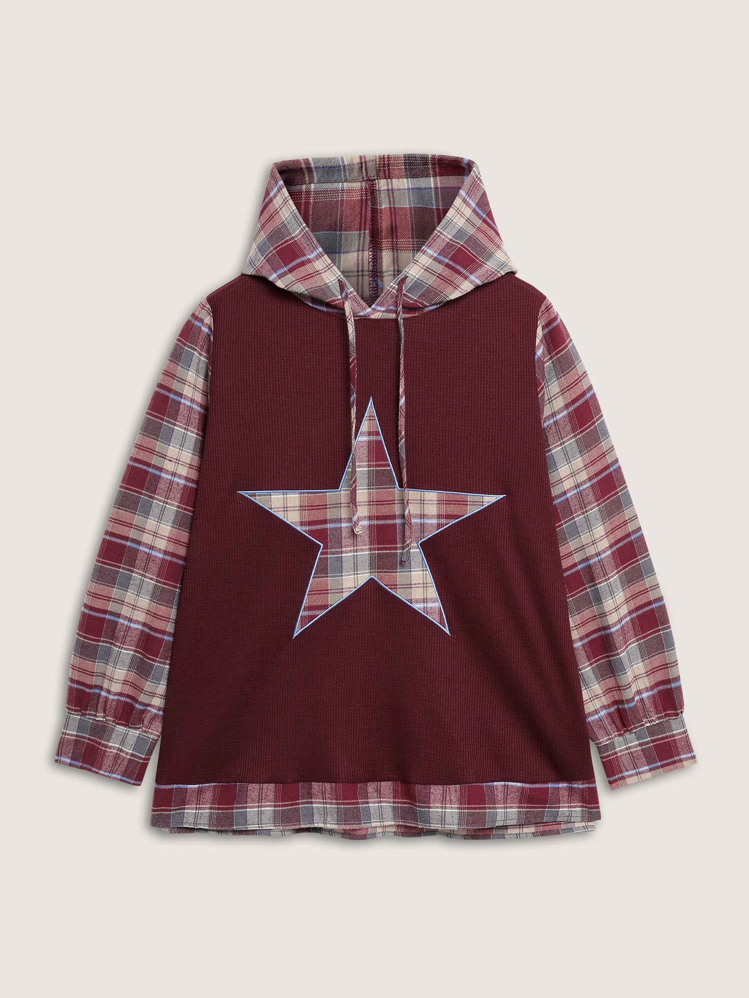 Plaid Star Applique Embroidery Hoodie - Image 6