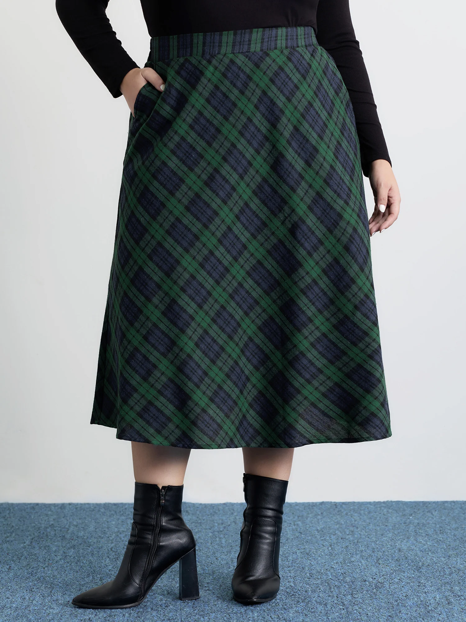 Plaid Stretchy Flowy Maxi Skirt - Image 2