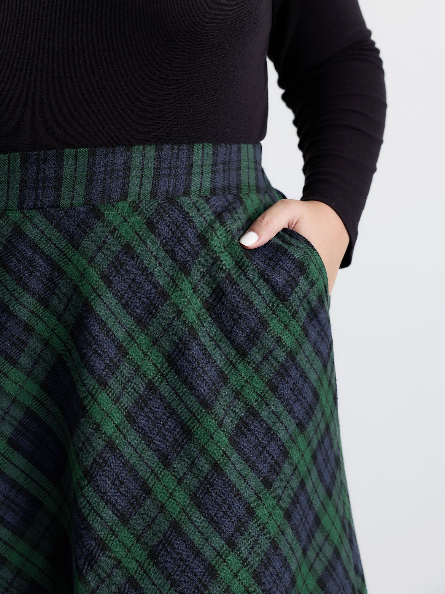 Plaid Stretchy Flowy Maxi Skirt - Image 3