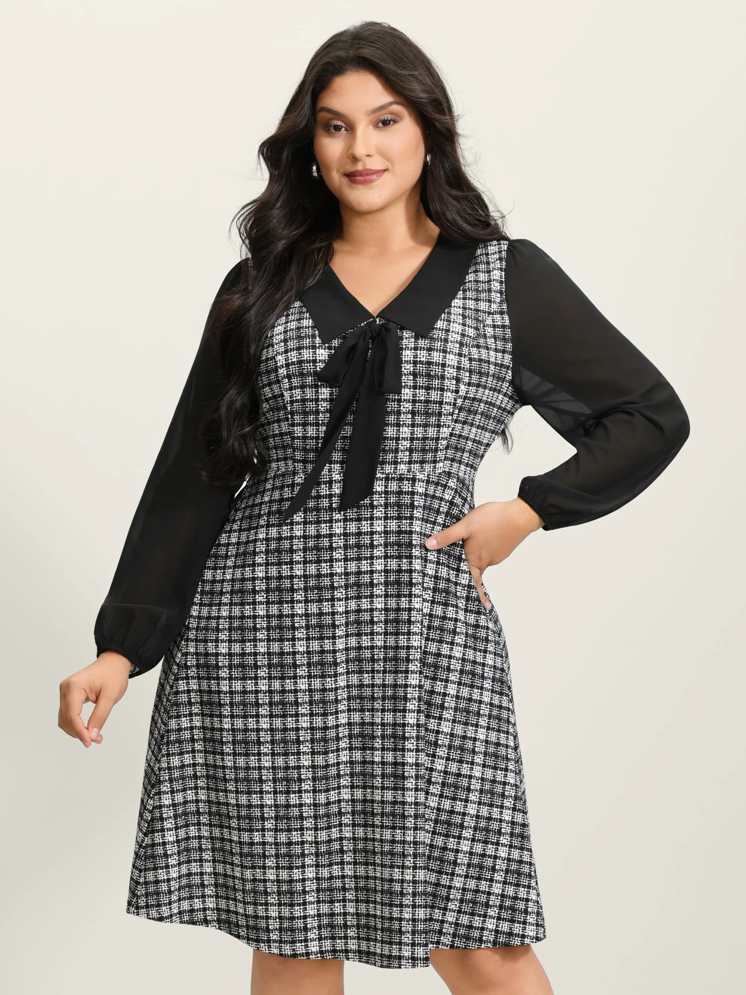 Plaid Stretchy Print Bow-Tie Mini Dress