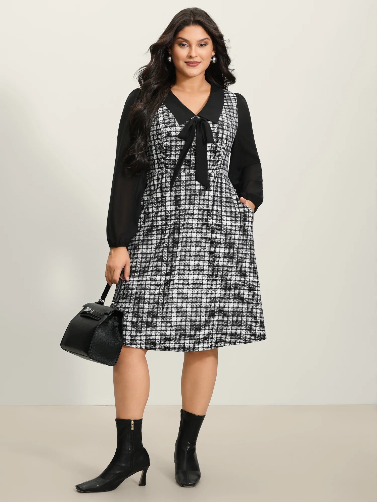 Plaid Stretchy Print Bow-Tie Mini Dress - Image 3