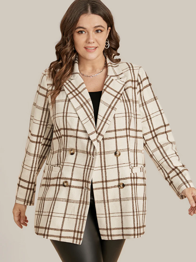 Plaid Suit Collar Button Down Pocket Blazer - Image 4
