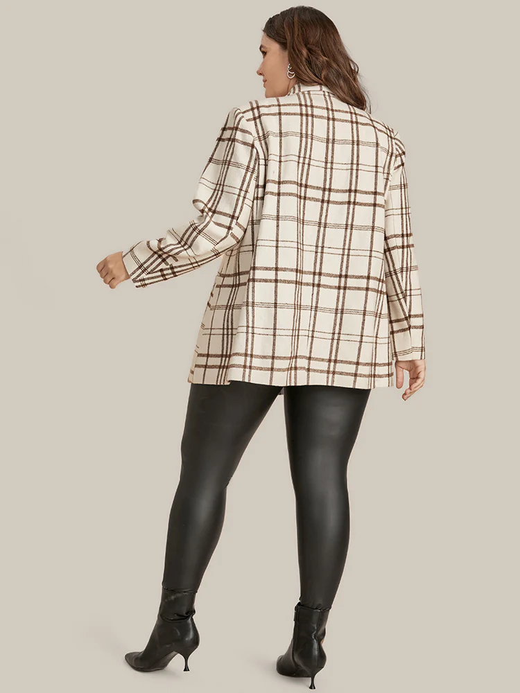 Plaid Suit Collar Button Down Pocket Blazer - Image 7