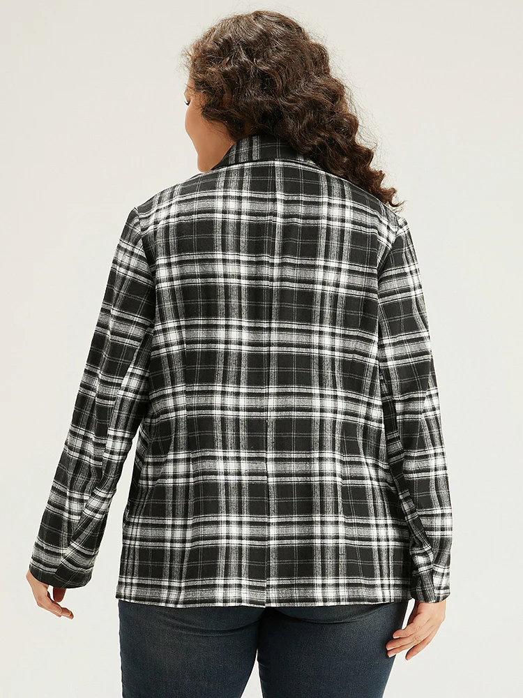 Plaid Suit Collar Button Fly Blazer - Image 2