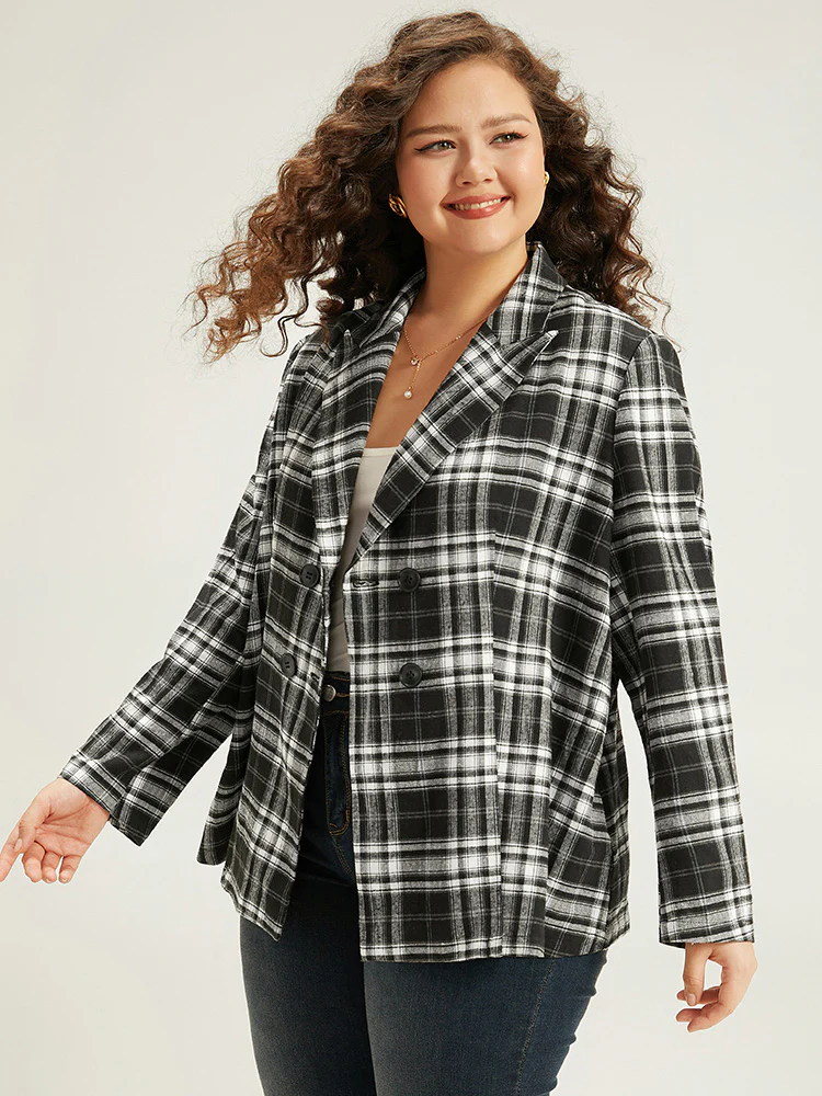 Plaid Suit Collar Button Fly Blazer - Image 3