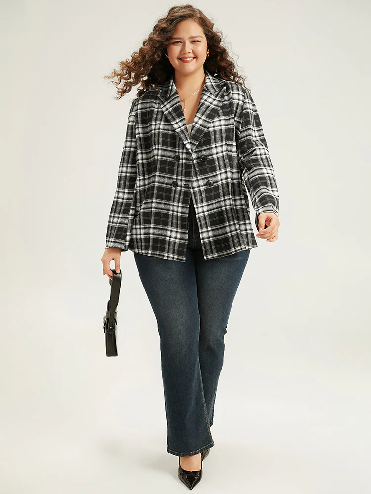 Plaid Suit Collar Button Fly Blazer - Image 4