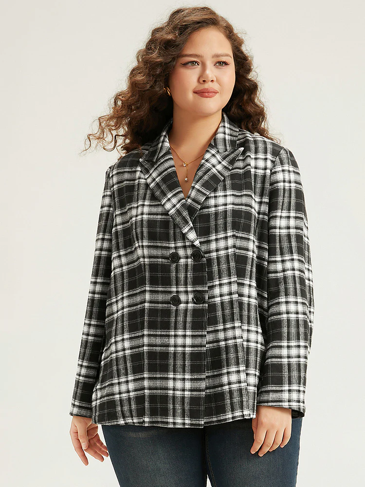 Plaid Suit Collar Button Fly Blazer - Image 5