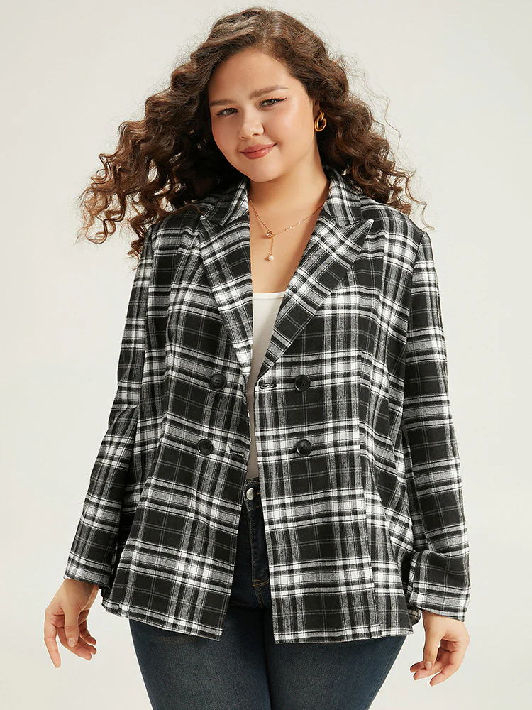 Plaid Suit Collar Button Fly Blazer - Image 6