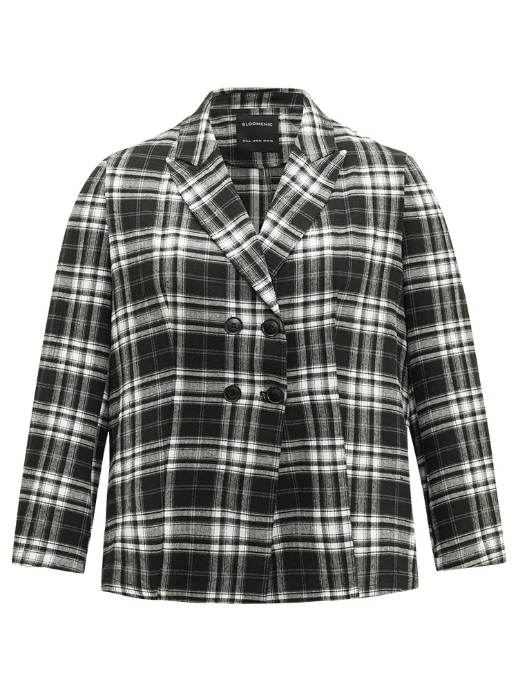 Plaid Suit Collar Button Fly Blazer - Image 8