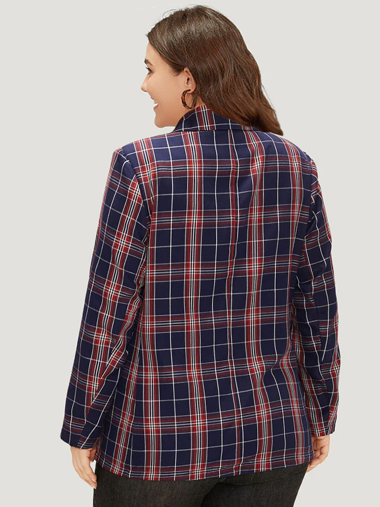 Plaid Suit Collar Button Up Pocket Blazer - Image 2