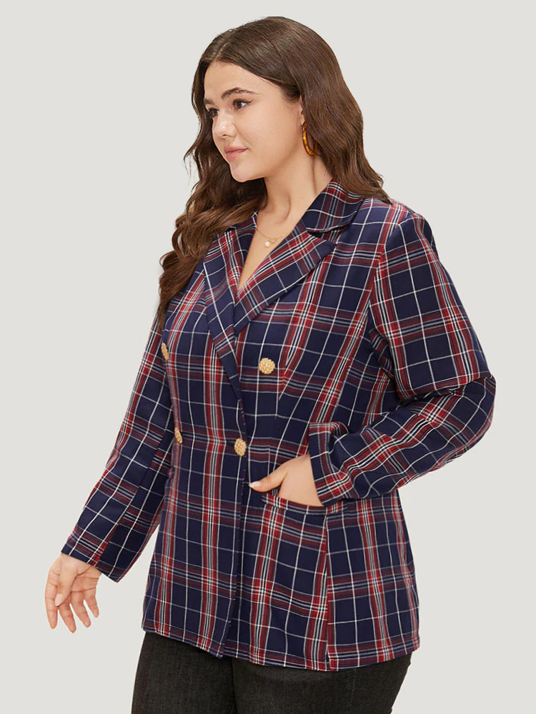 Plaid Suit Collar Button Up Pocket Blazer - Image 3