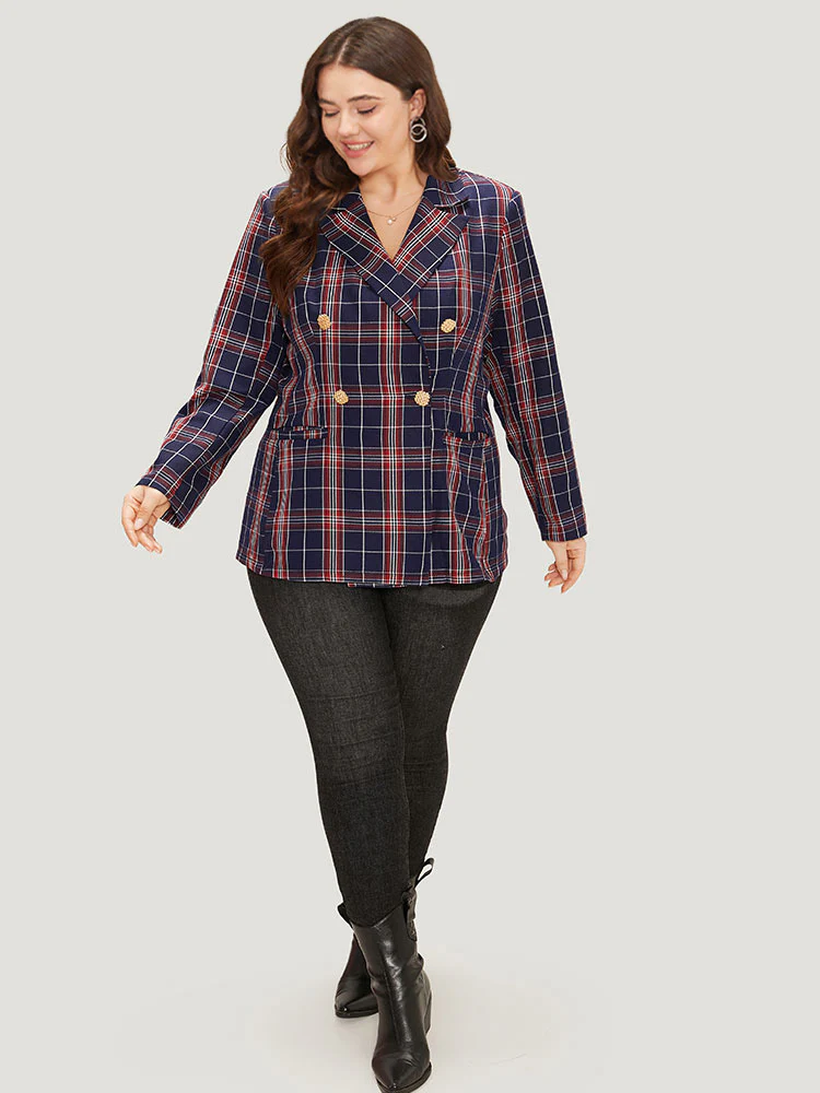 Plaid Suit Collar Button Up Pocket Blazer - Image 4