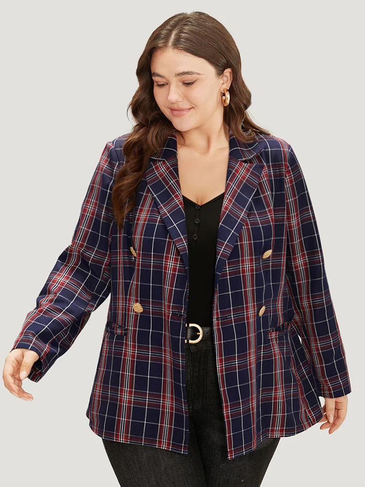 Plaid Suit Collar Button Up Pocket Blazer - Image 5