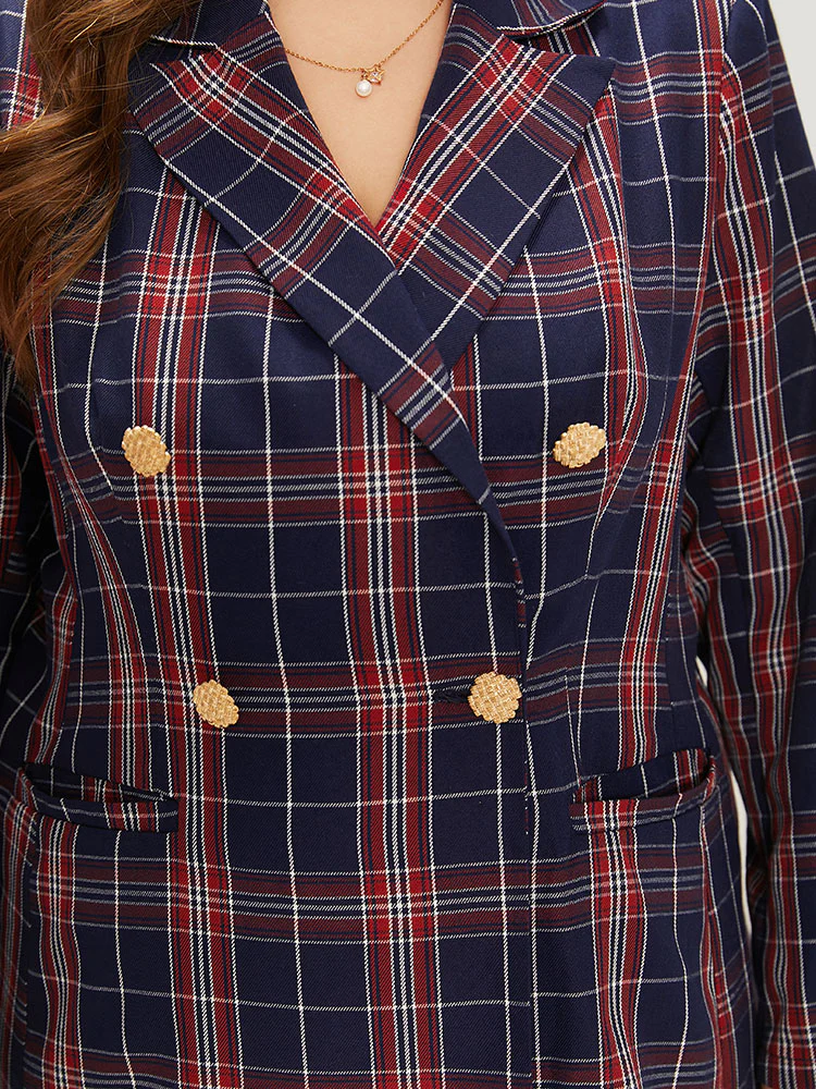 Plaid Suit Collar Button Up Pocket Blazer - Image 6