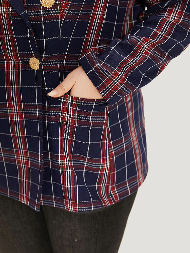 Plaid Suit Collar Button Up Pocket Blazer - Image 7
