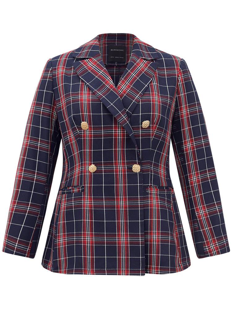 Plaid Suit Collar Button Up Pocket Blazer - Image 8