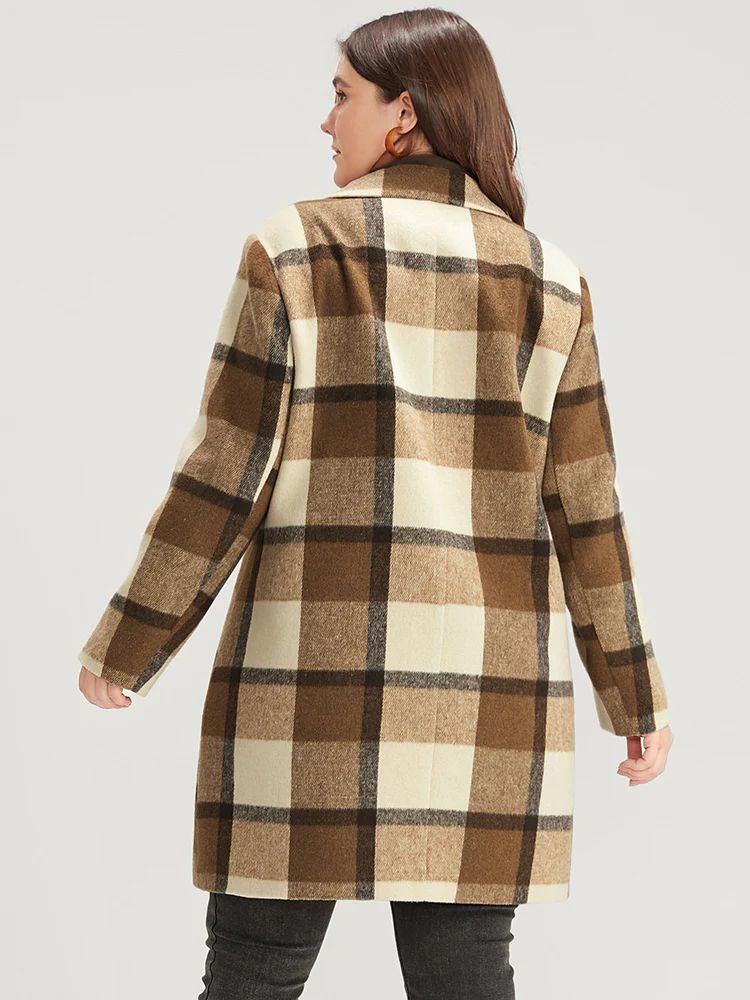 Plaid Suit Collar Double Breasted Pocket Blazer - Image 3