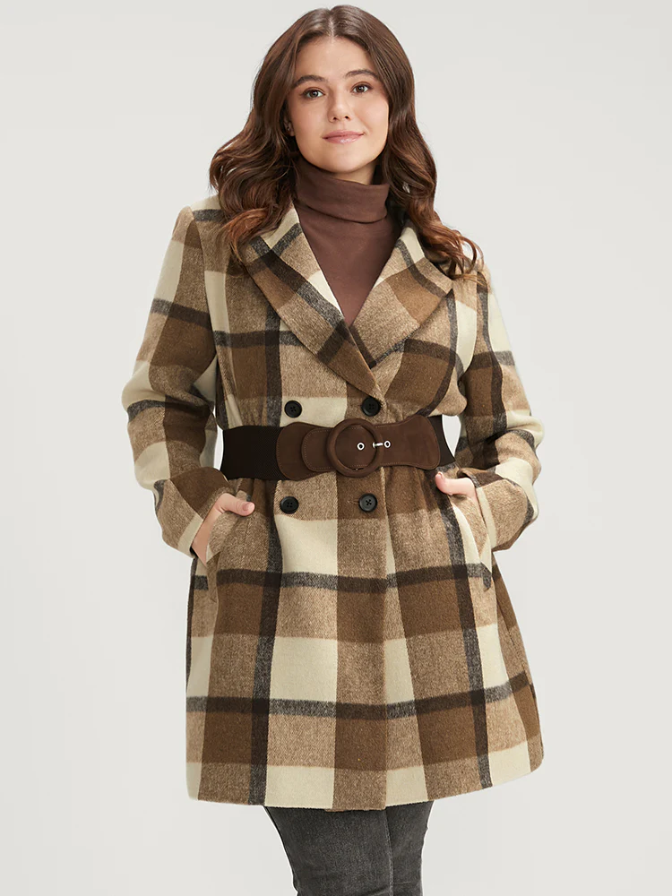 Plaid Suit Collar Double Breasted Pocket Blazer - Image 4