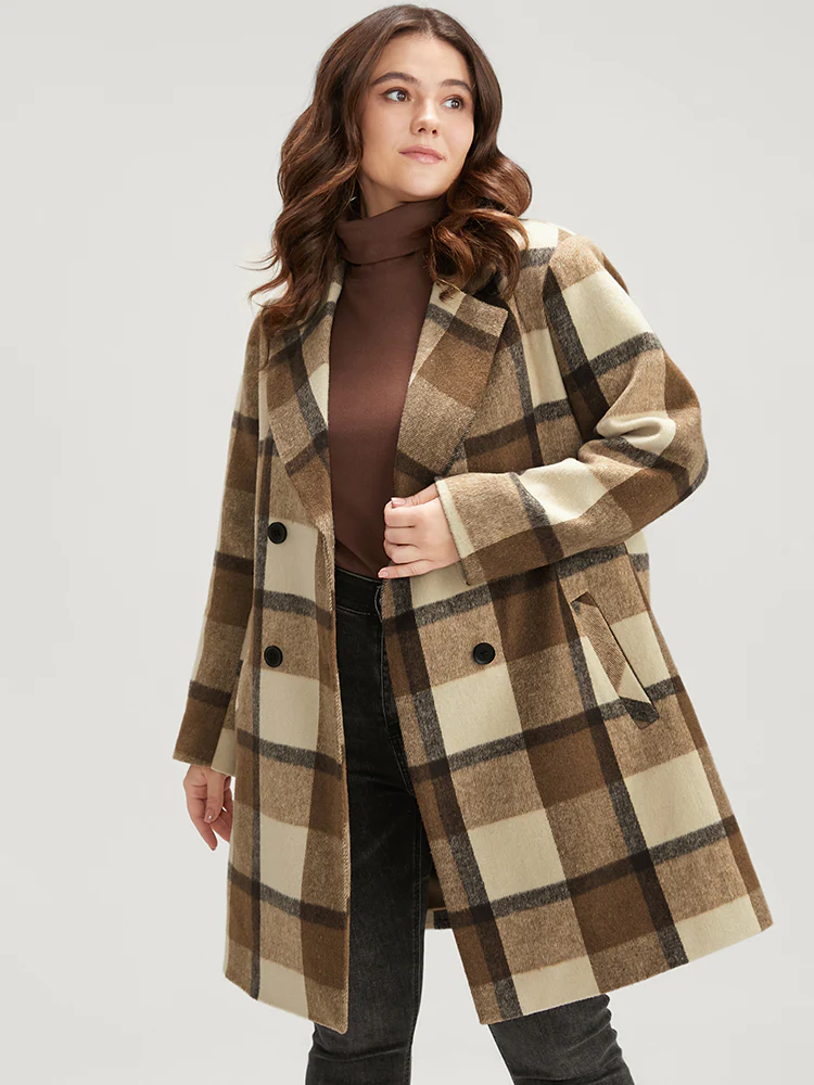 Plaid Suit Collar Double Breasted Pocket Blazer - Image 5