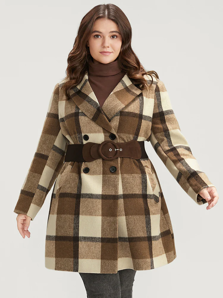 Plaid Suit Collar Double Breasted Pocket Blazer - Image 6