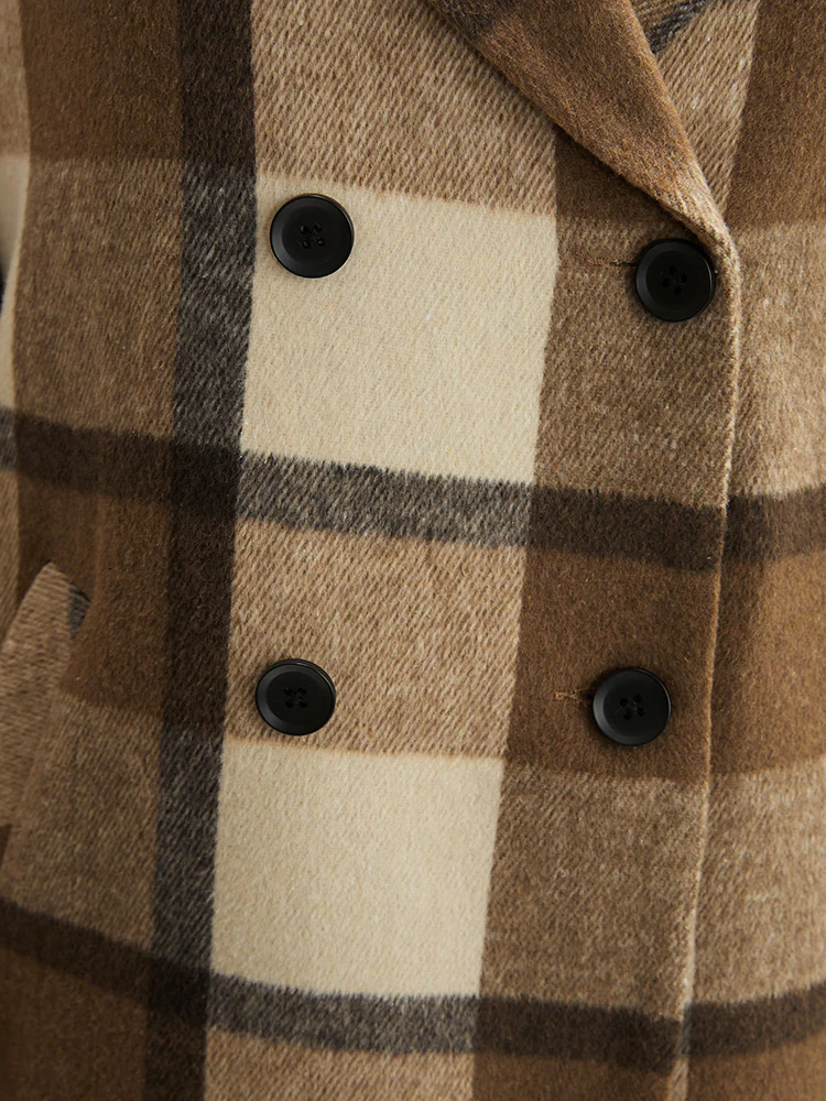 Plaid Suit Collar Double Breasted Pocket Blazer - Image 7
