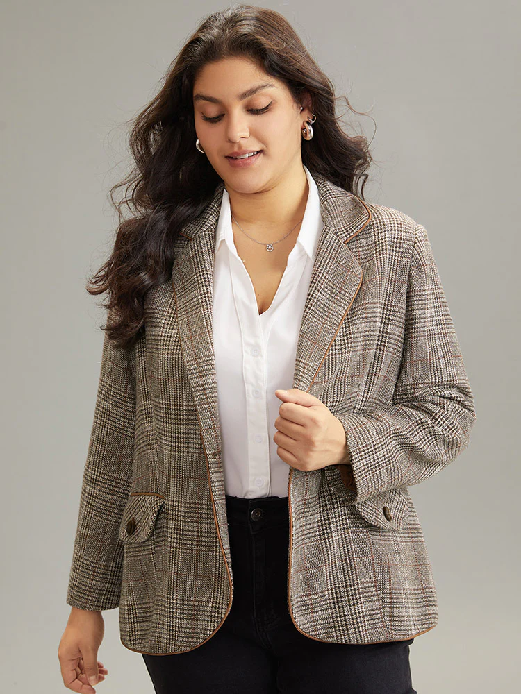 Plaid Suit Collar Flap Pocket Blazer - Image 3