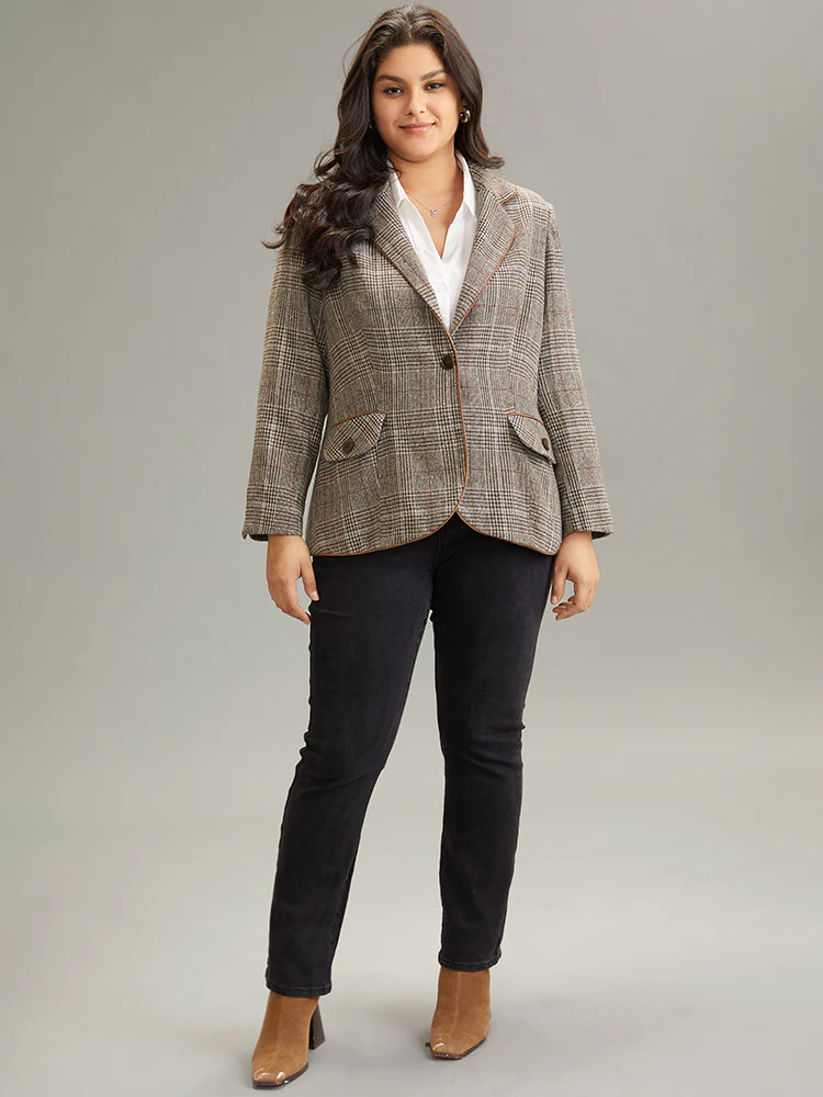 Plaid Suit Collar Flap Pocket Blazer - Image 4