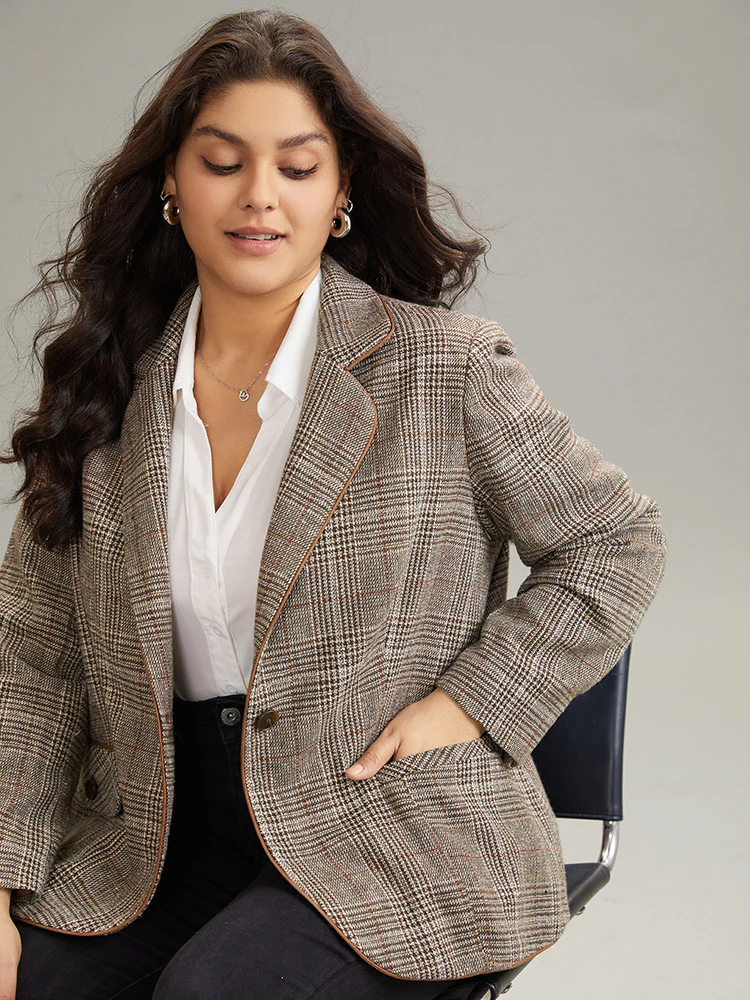 Plaid Suit Collar Flap Pocket Blazer - Image 5
