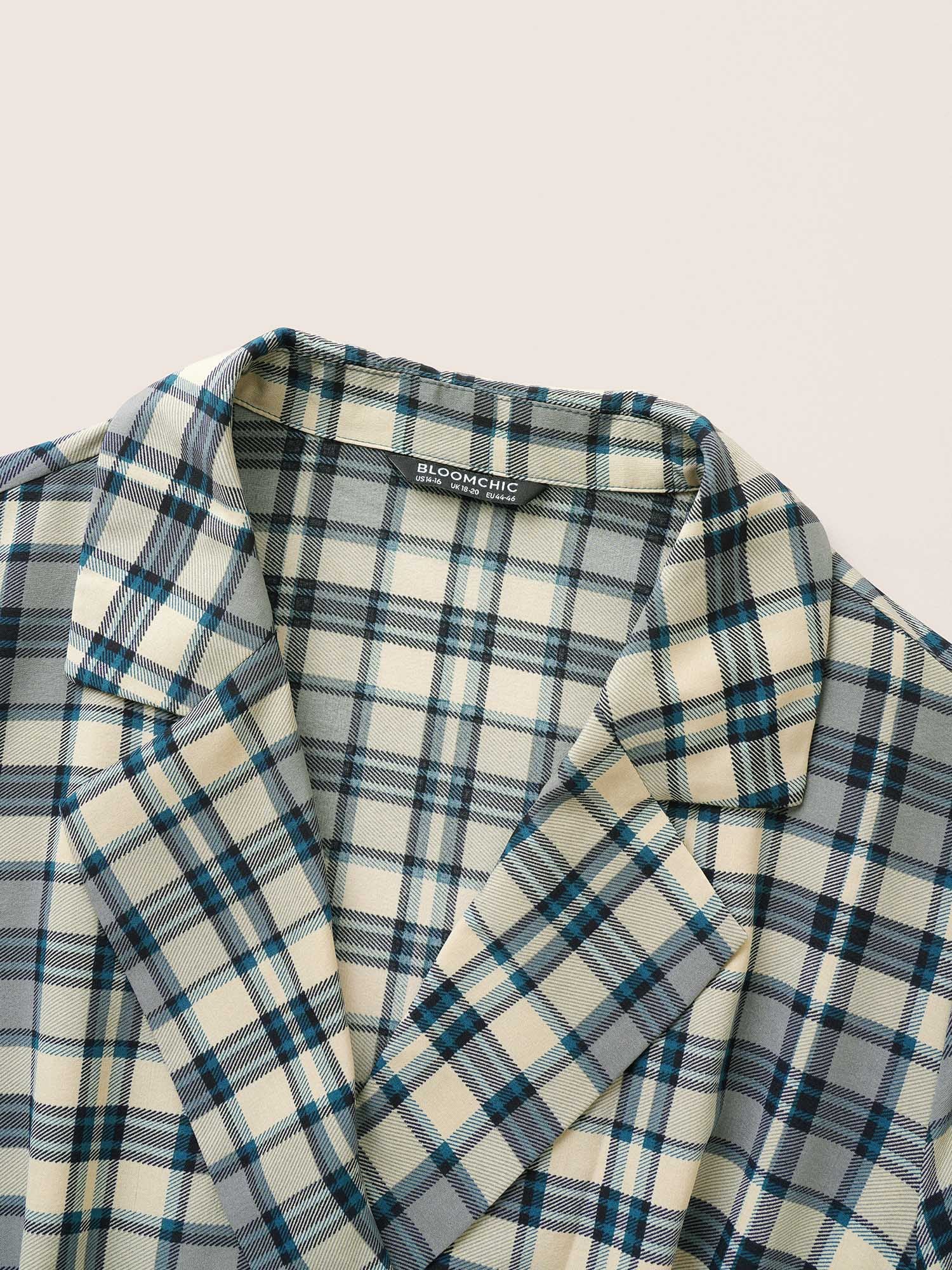 Plaid Suit Collar Pocket Belted Dress - Image 5