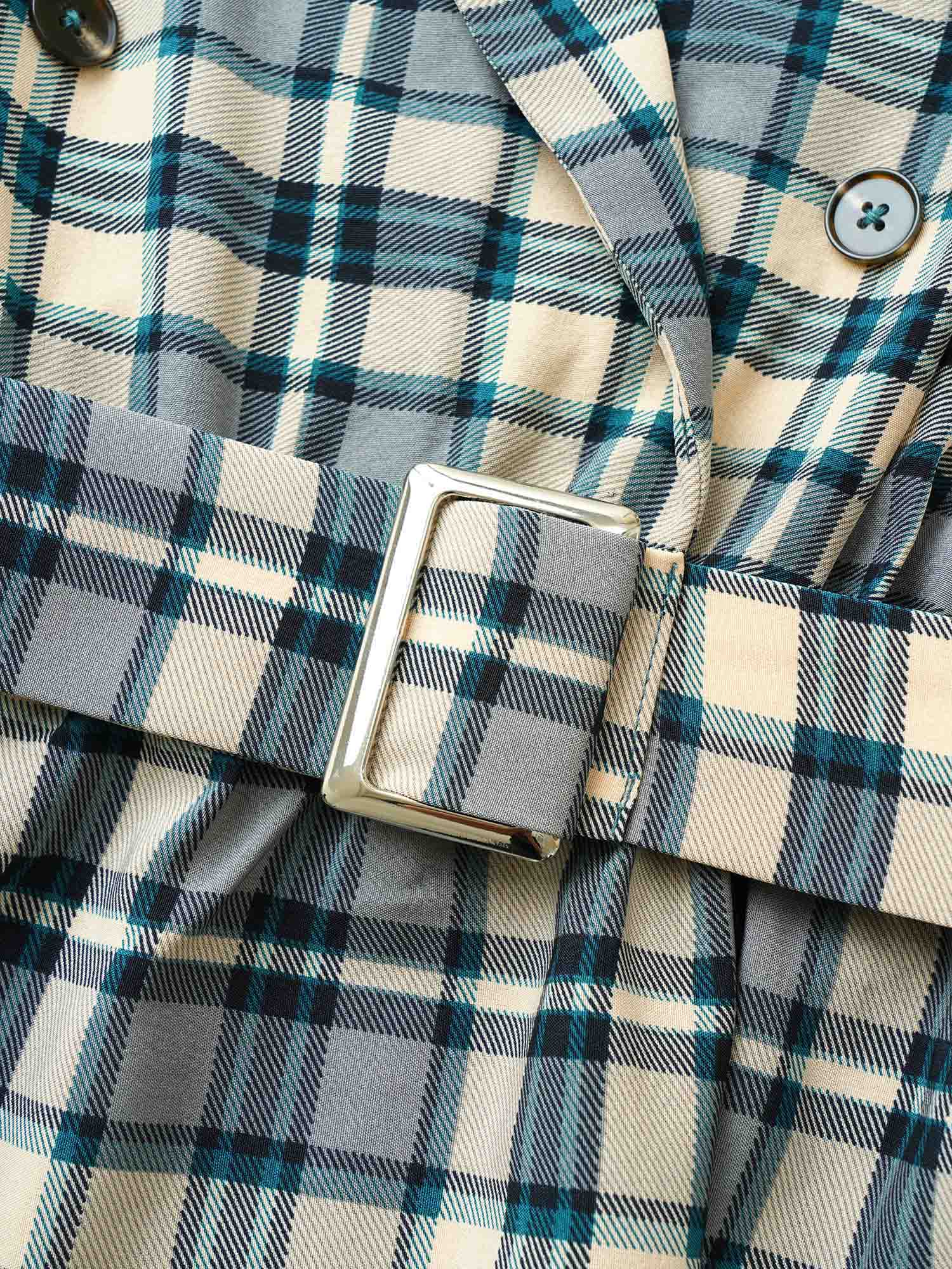 Plaid Suit Collar Pocket Belted Dress - Image 6