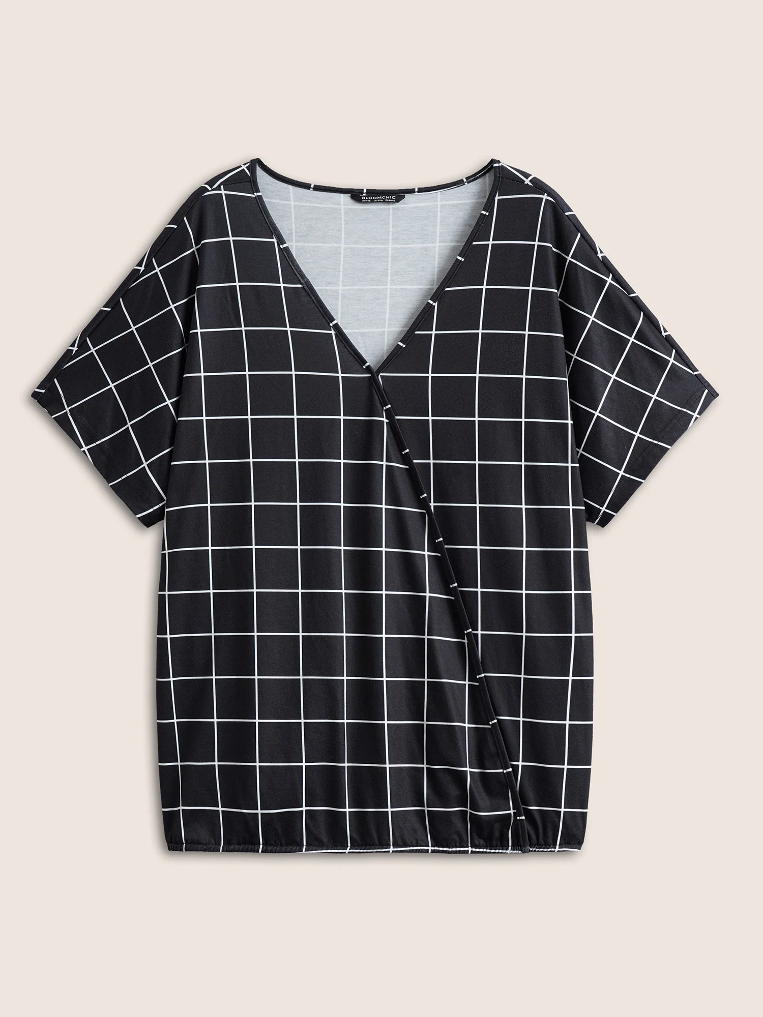 Plaid Surplice Neck Batwing Sleeve T-shirt - Image 7