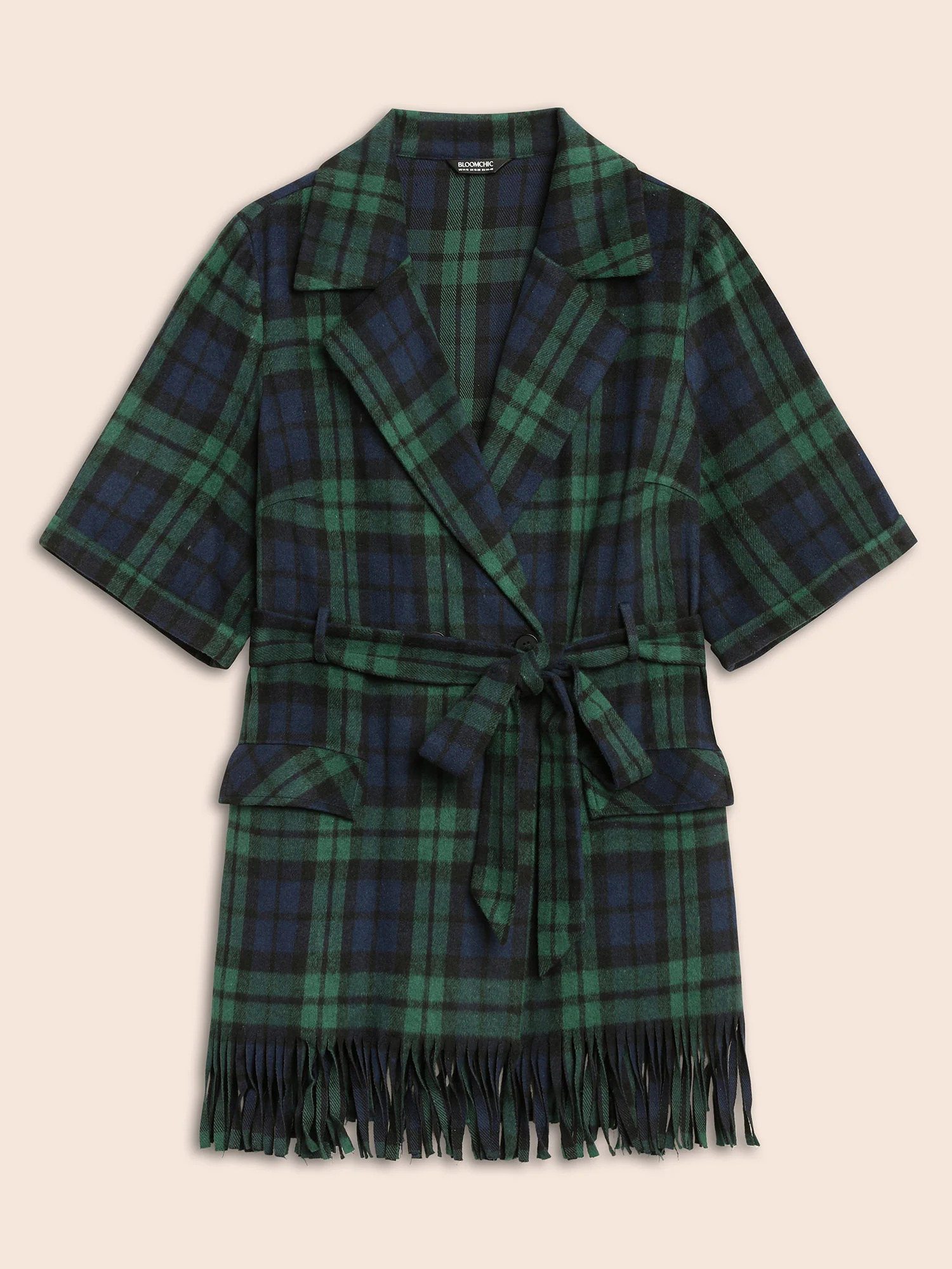 Plaid Tassel Trim Pocket Belted Jacket - Image 8