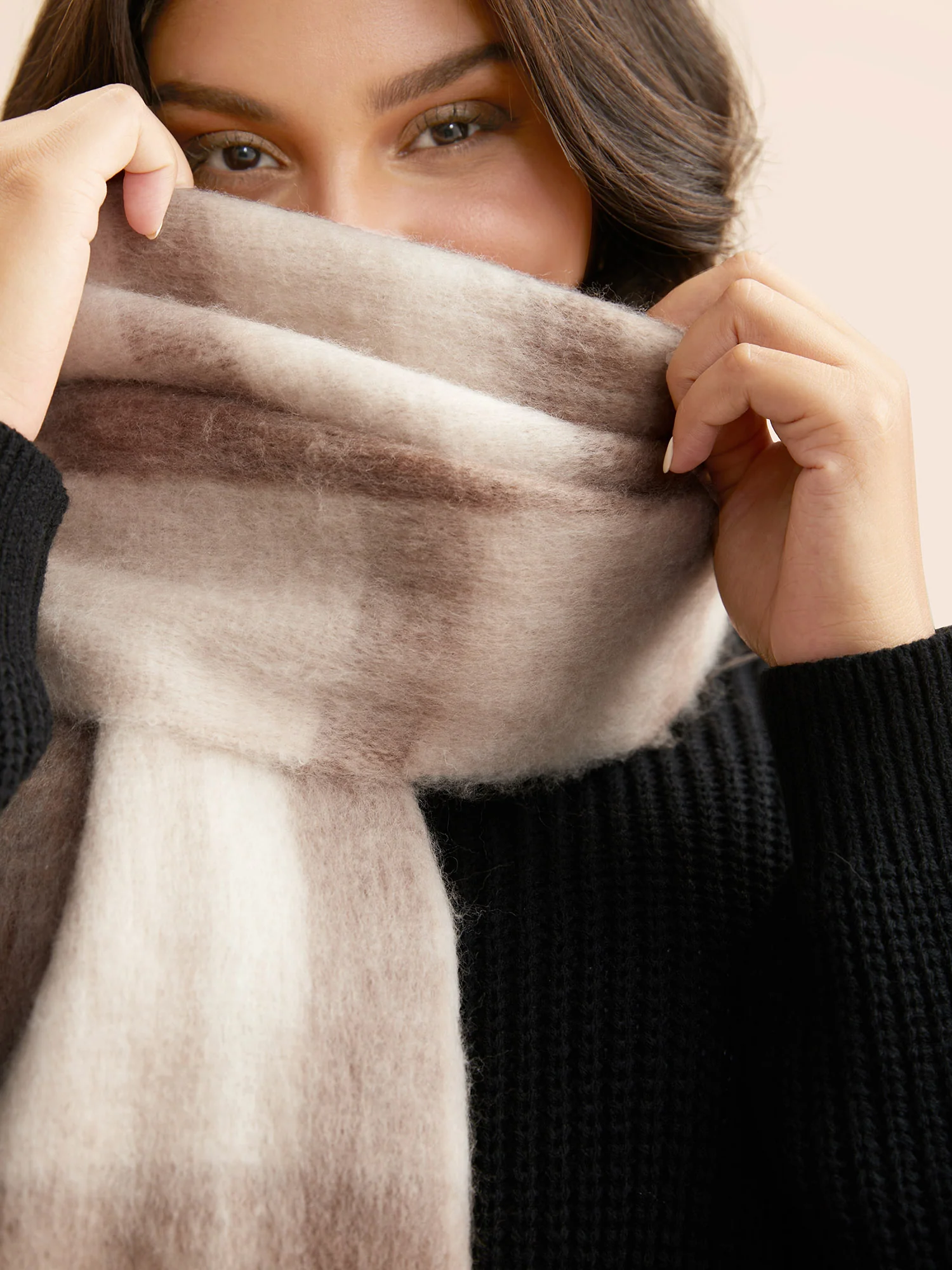 Plaid Contrast Fringe Trim Scarf - Image 2