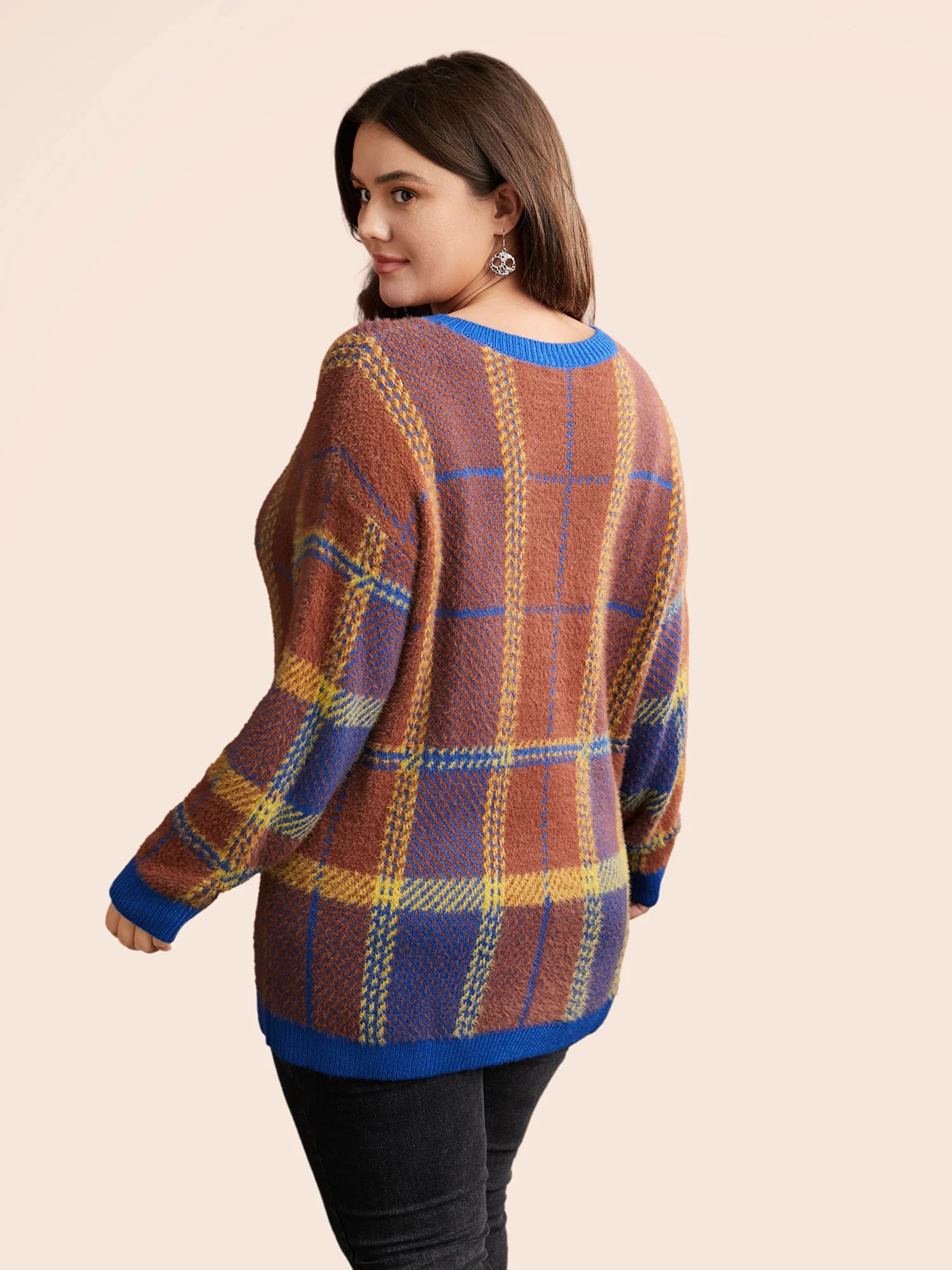 Plaid Texture Crew Neck Pullover - Image 2