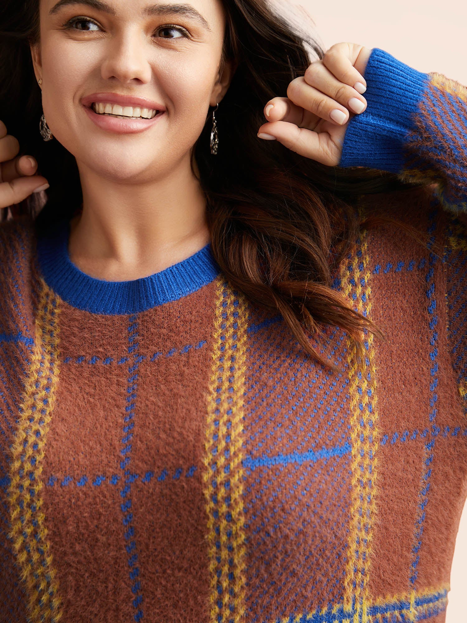 Plaid Texture Crew Neck Pullover - Image 4