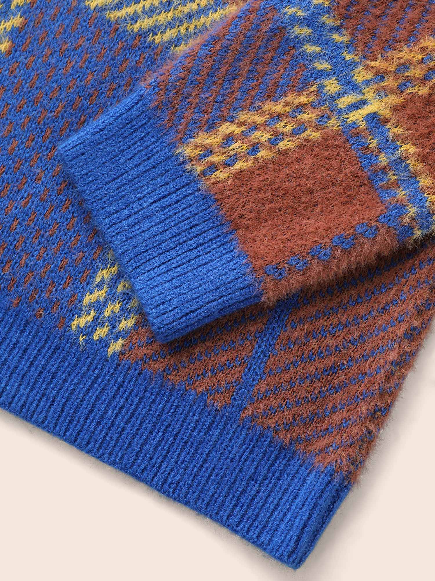 Plaid Texture Crew Neck Pullover - Image 6