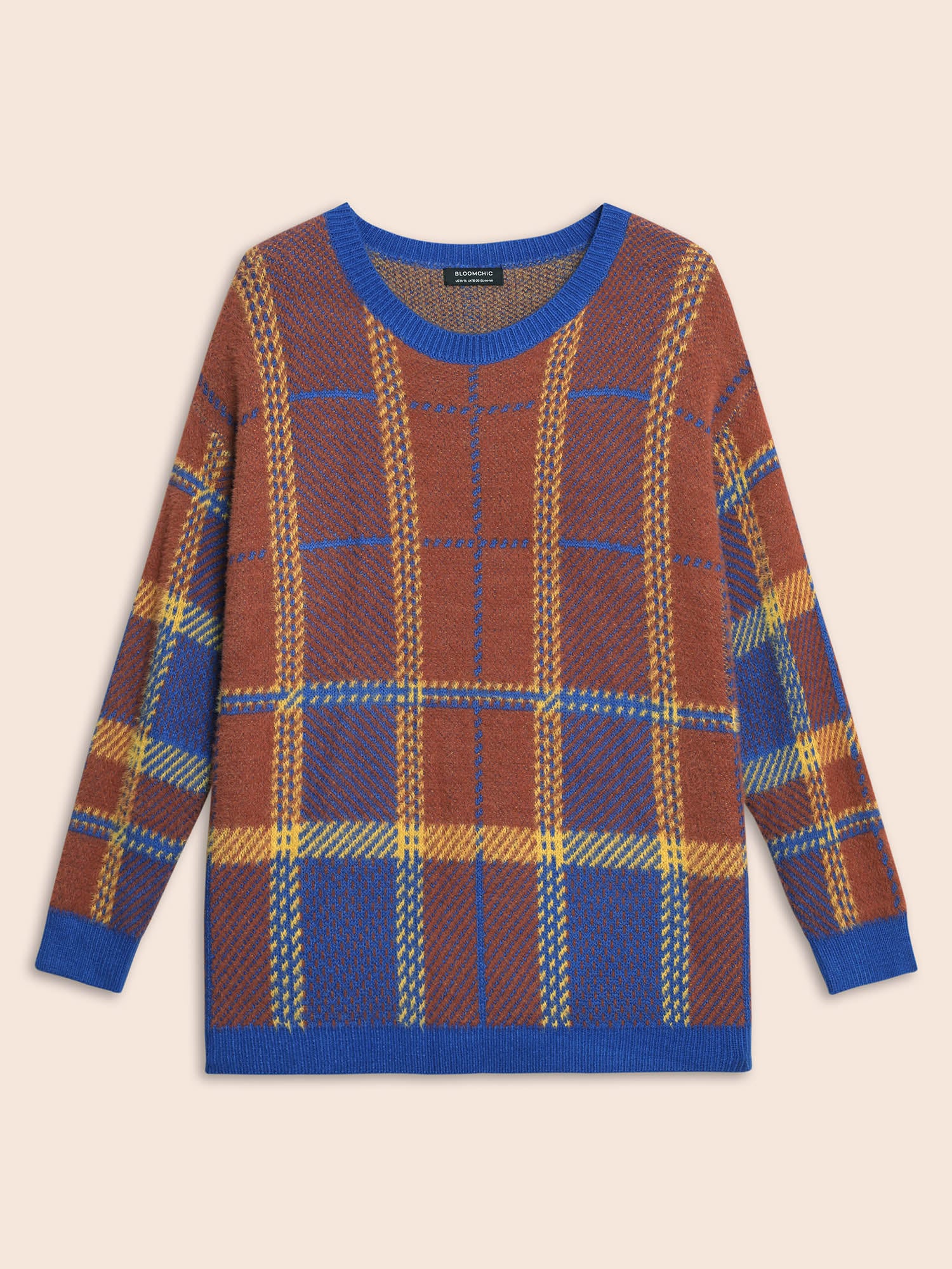 Plaid Texture Crew Neck Pullover - Image 7