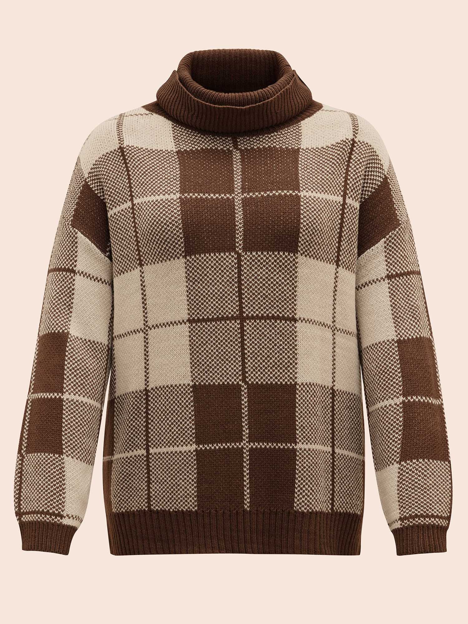 Plaid Turtleneck Drop Shoulder Pullover - Image 7