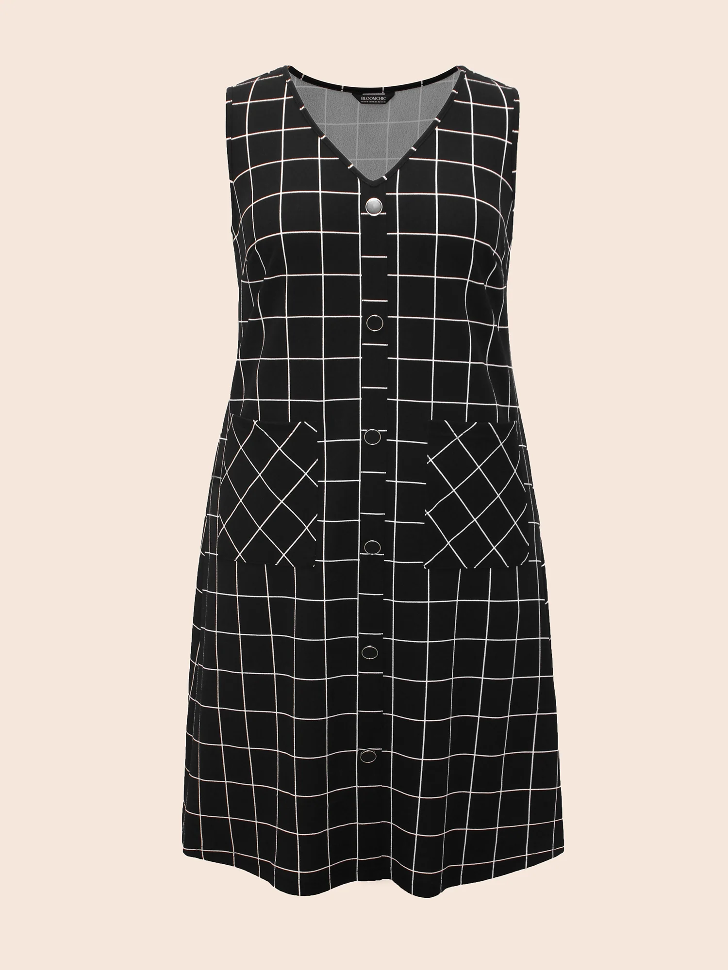 Plaid V Neck Button Detail Dress - Image 8