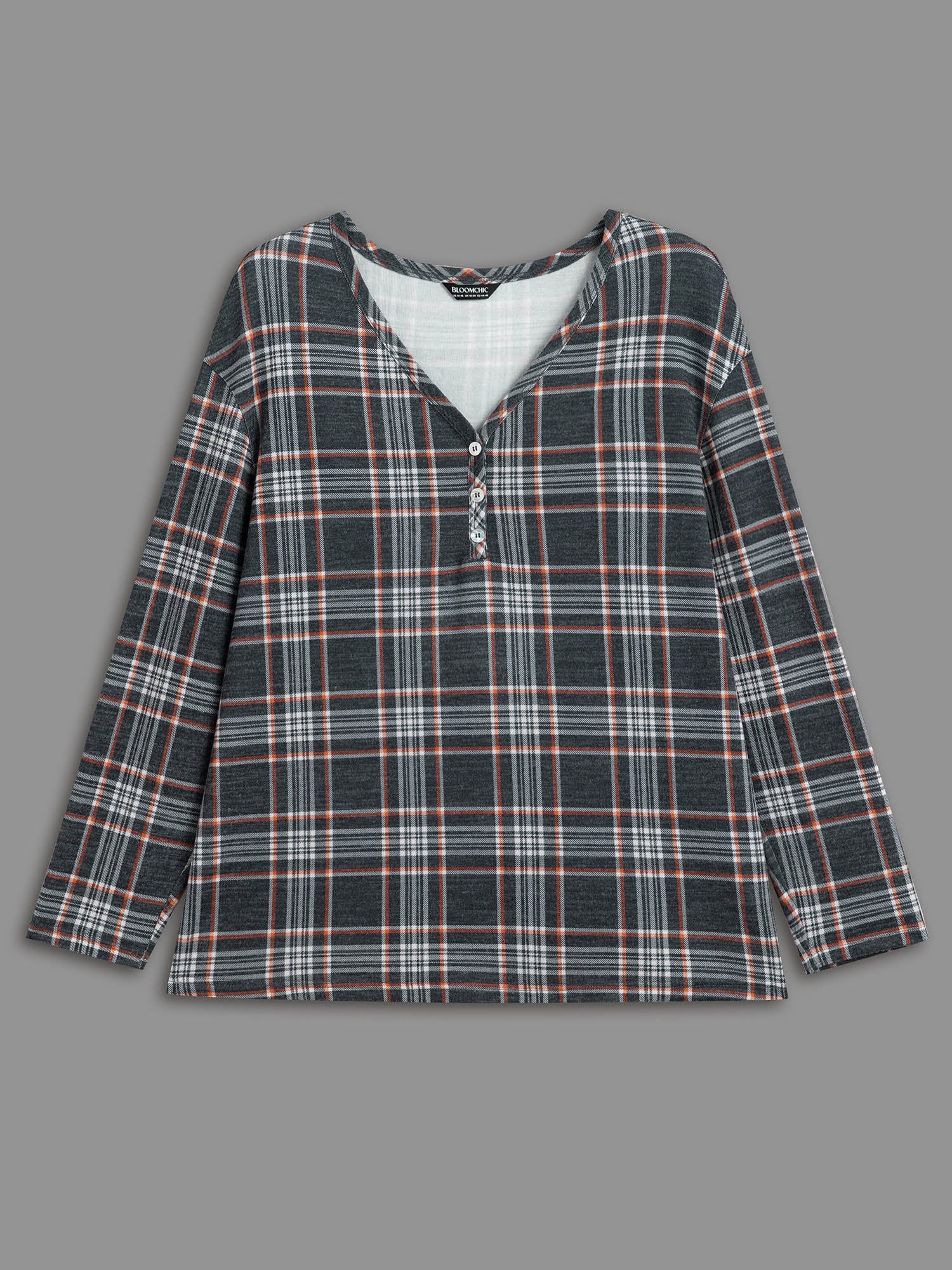 Plaid V-neck Full Sleeves Slim-Fit Tee - Image 7