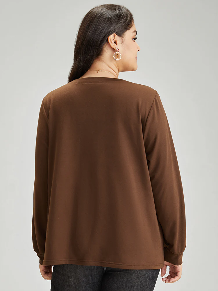 Plaid V Neck Patchwork Elastic Cuffs Sweatshirt - Image 2