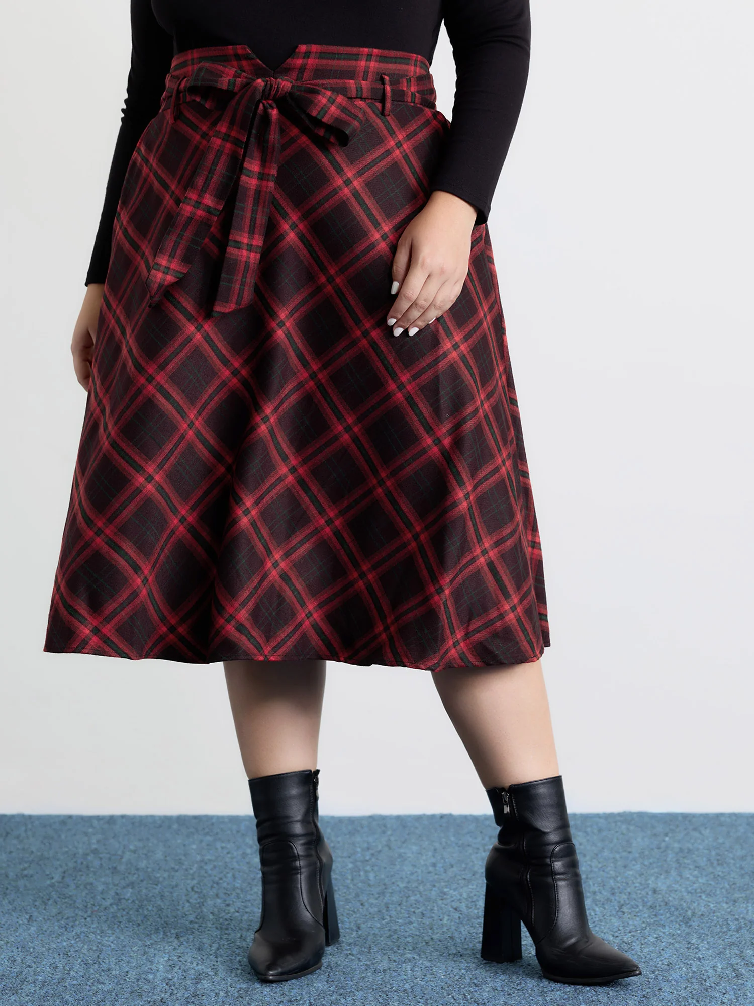 Plaid Waist-Tie Flowy Midi Skirt - Image 2