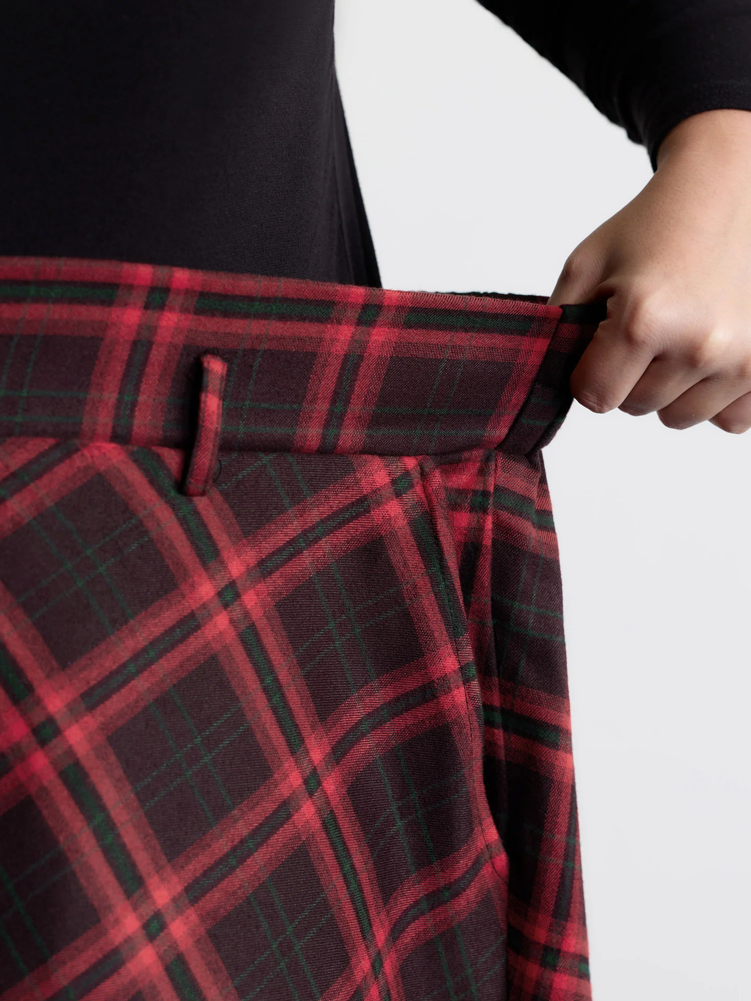 Plaid Waist-Tie Flowy Midi Skirt - Image 4