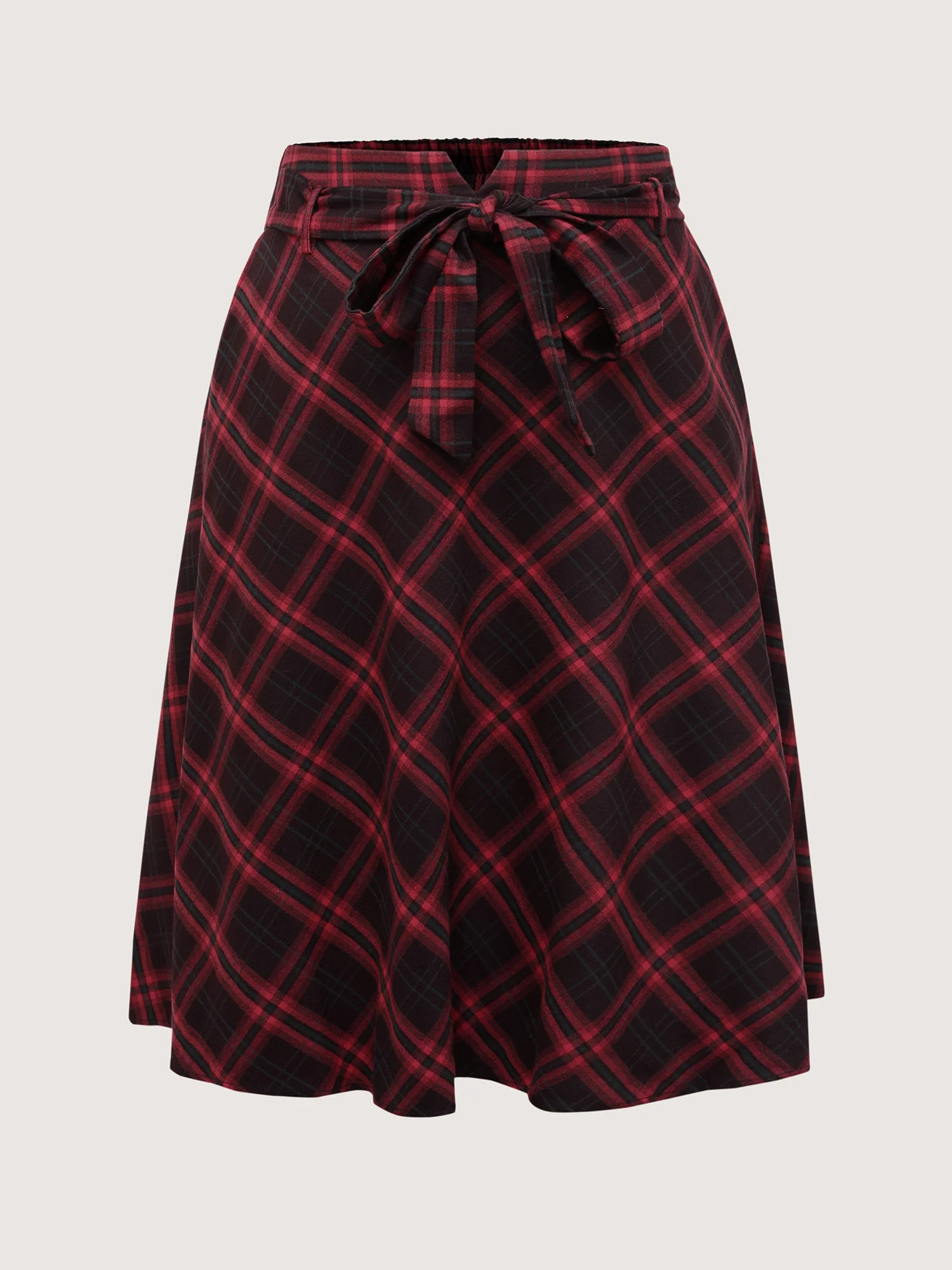 Plaid Waist-Tie Flowy Midi Skirt - Image 8