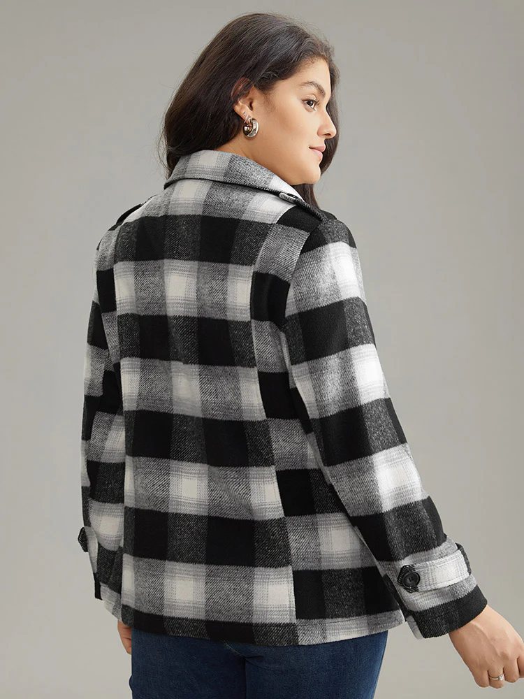 Plaid Zipper Fly Double Breasted Detail Coat - Image 2