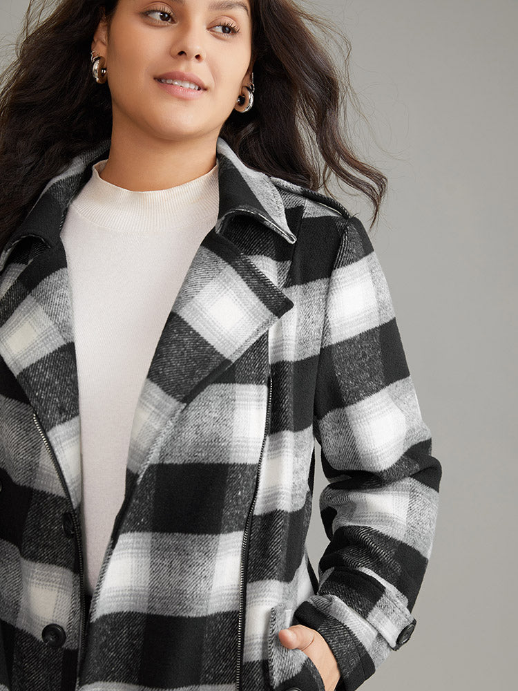 Plaid Zipper Fly Double Breasted Detail Coat - Image 5
