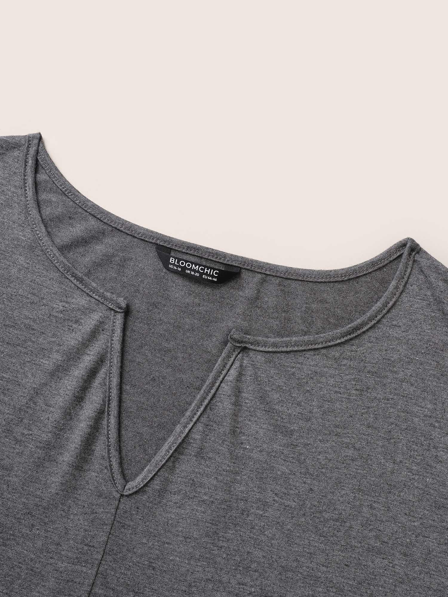 Plain Arc Hem Split Neckline Pajama Top - Image 5